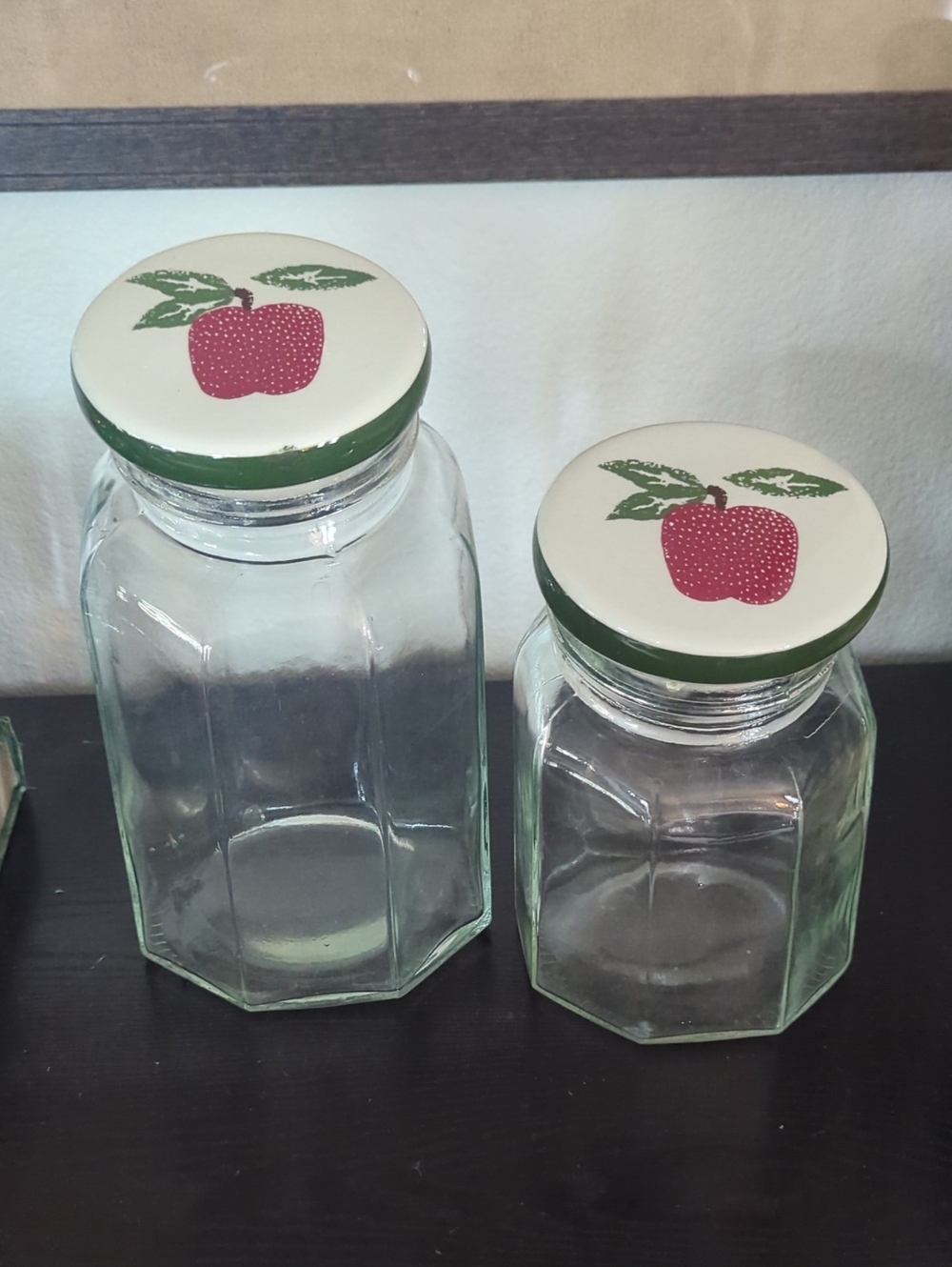 Apple-Print Glass Pantry Jars with White Lids - Set of 2